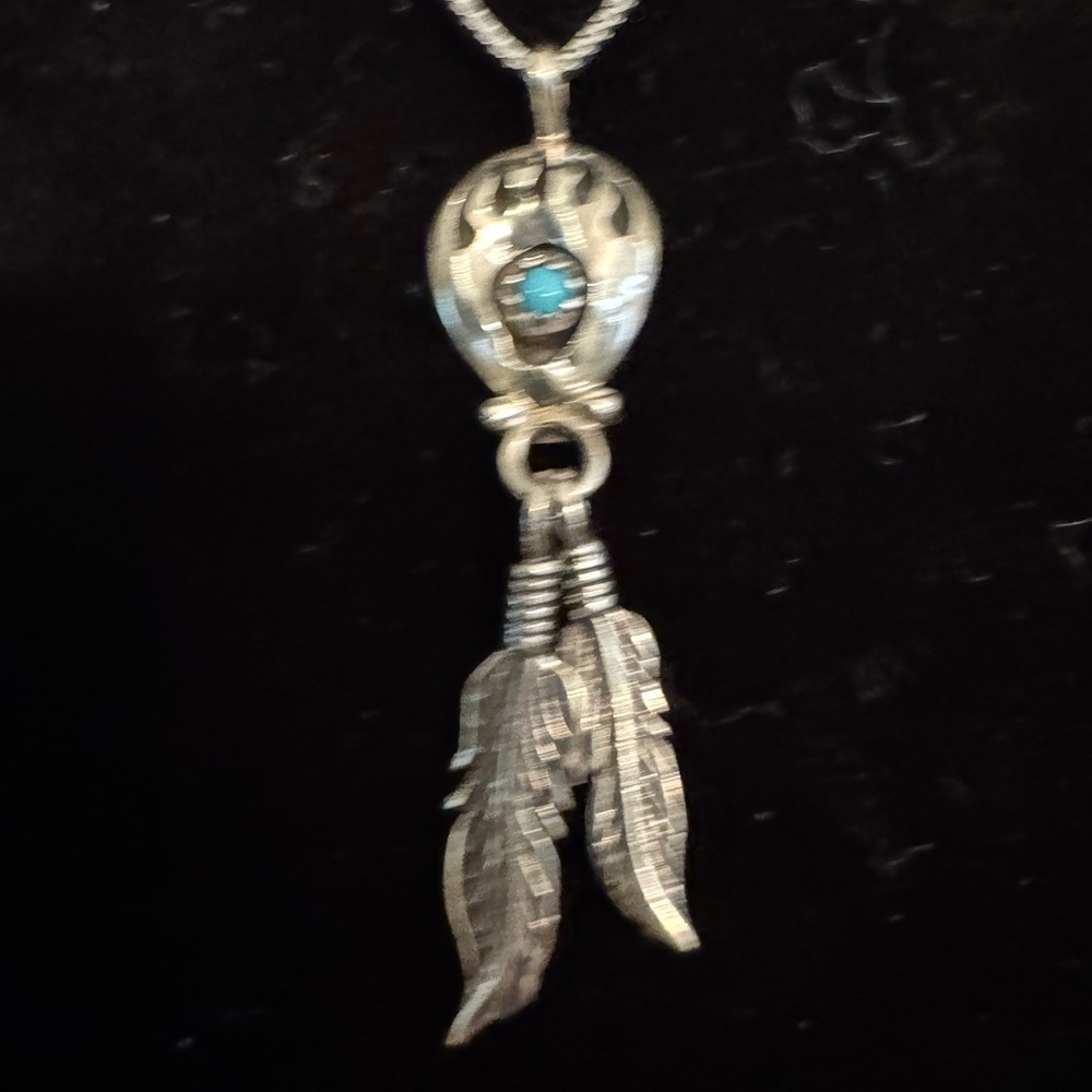 Sterling Silver and genuine Turquoise native American, bear paw Pendant Necklace